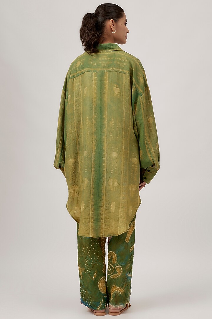 Green Silk Shibori-Dyed Shirt by 11.11 / eleven eleven at Pernia's Pop Up Shop
