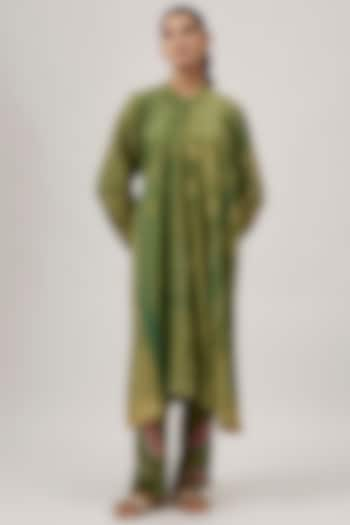 Green Silk Shibori-Dyed Asymmetrical Dress by 11.11 / eleven eleven at Pernia's Pop Up Shop