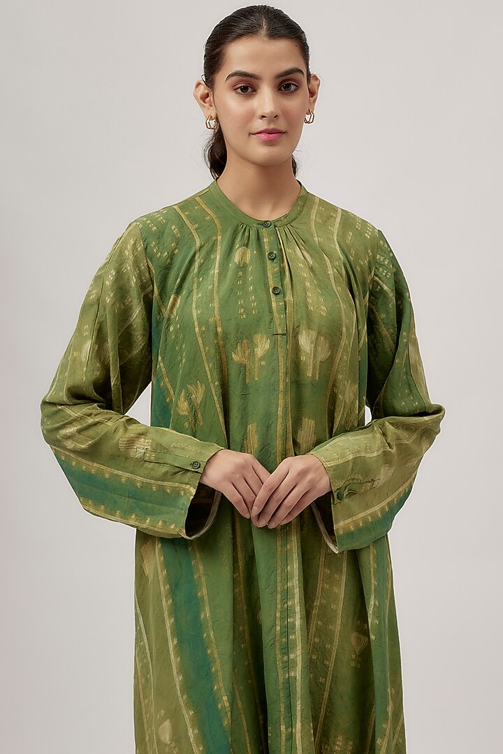 Green Silk Shibori-Dyed Asymmetrical Cocktail Dress by 11.11 / eleven eleven at Pernia's Pop Up Shop