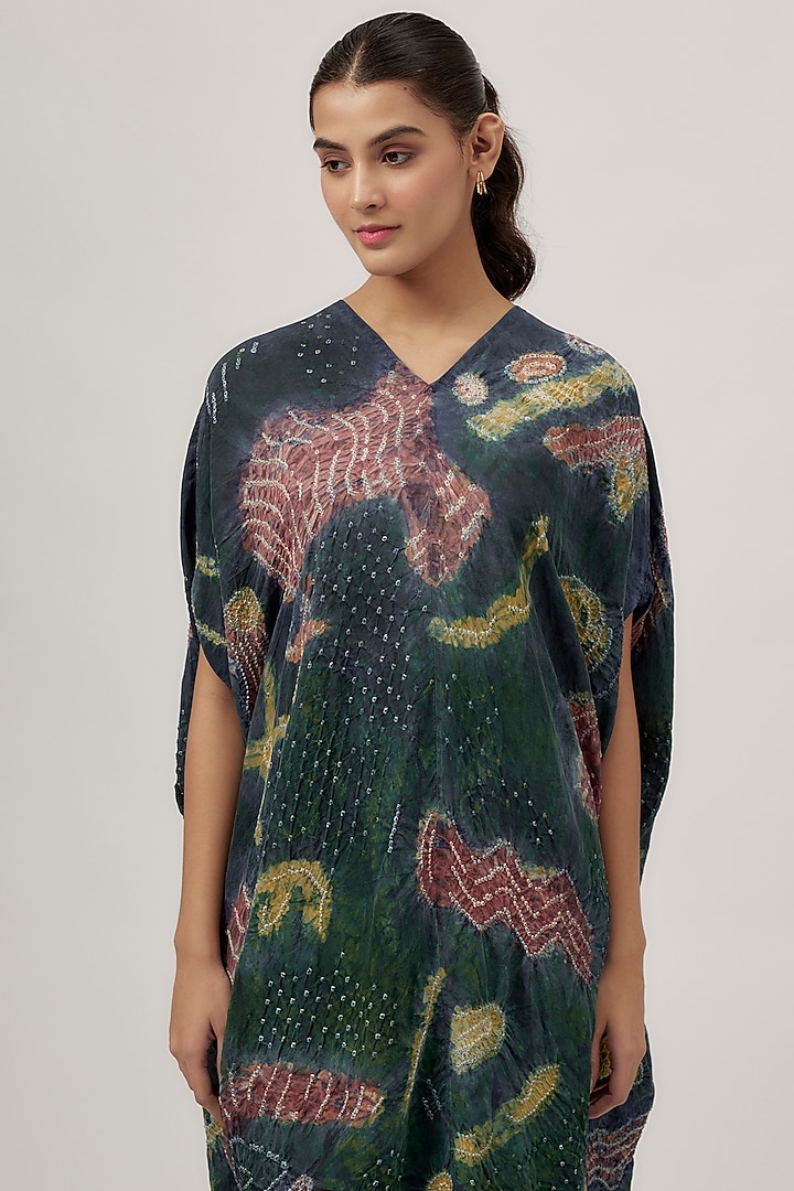 Green Fine Silk Bandhani Draped Cocktail Dress by 11.11 / eleven eleven at Pernia's Pop Up Shop