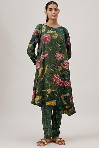 slim fit dress slacks Green Ruffle Bandhani Dress  SUTI-KAPDA