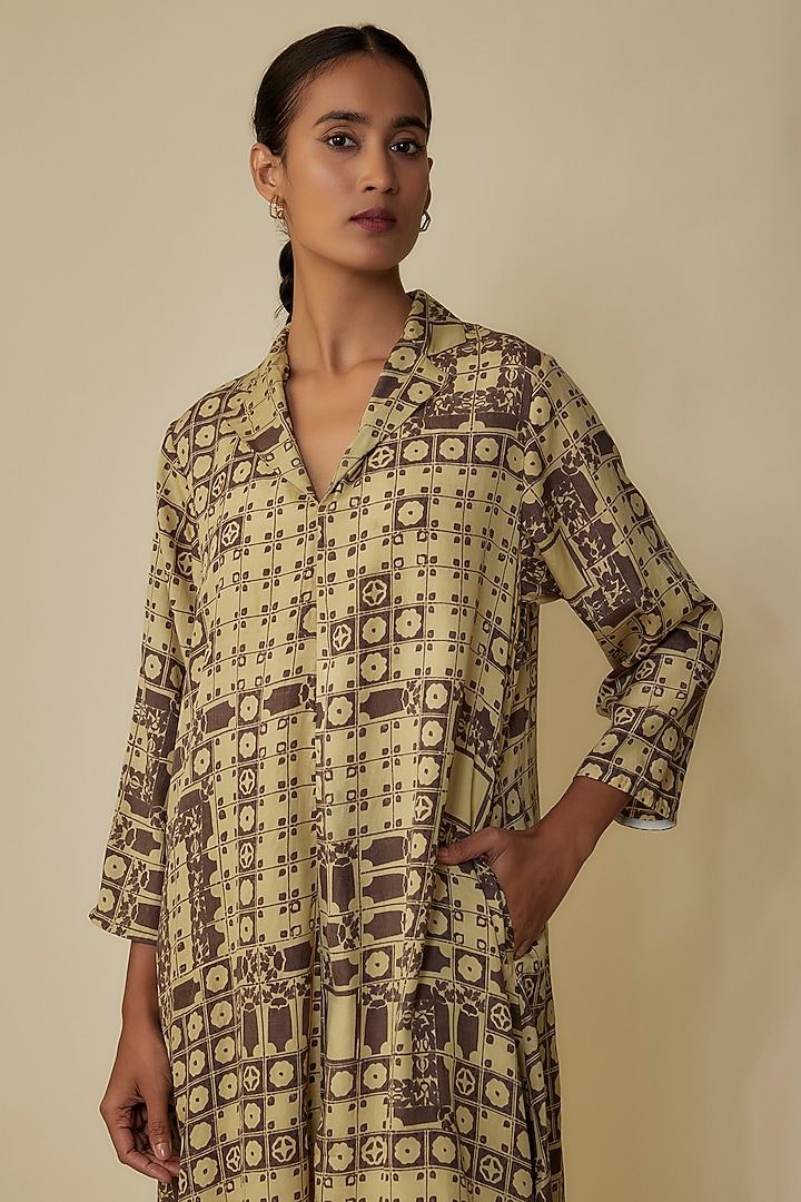 Whiskey Gold Silk Screen Printed Draped Cocktail Dress by 11.11 / eleven eleven at Pernia's Pop Up Shop