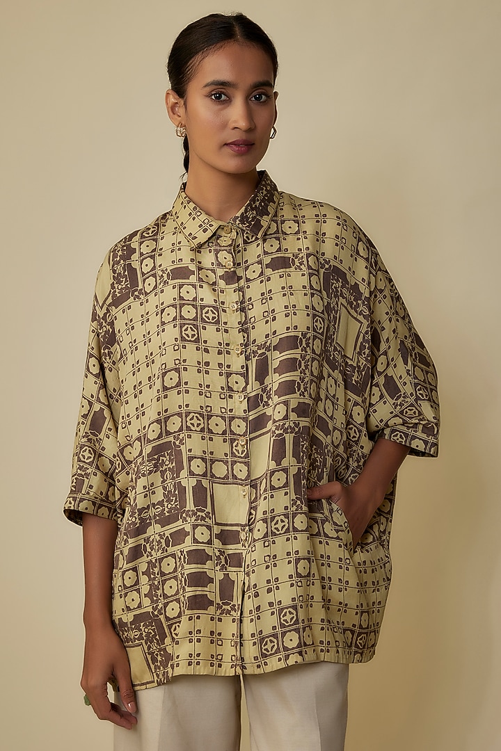 Whiskey Gold Fine Silk Screen Printed Shirt by 11.11 / eleven eleven at Pernia's Pop Up Shop