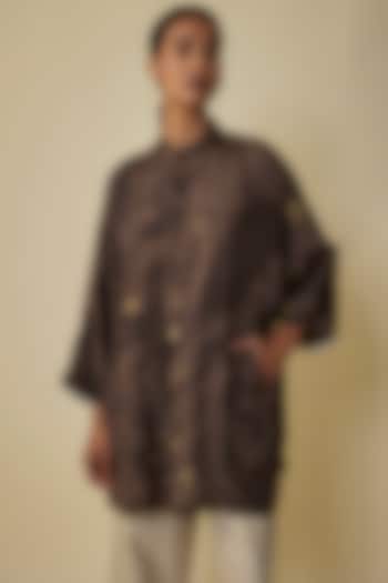 Black Fine Silk Screen Printed Shirt by 11.11 / eleven eleven at Pernia's Pop Up Shop