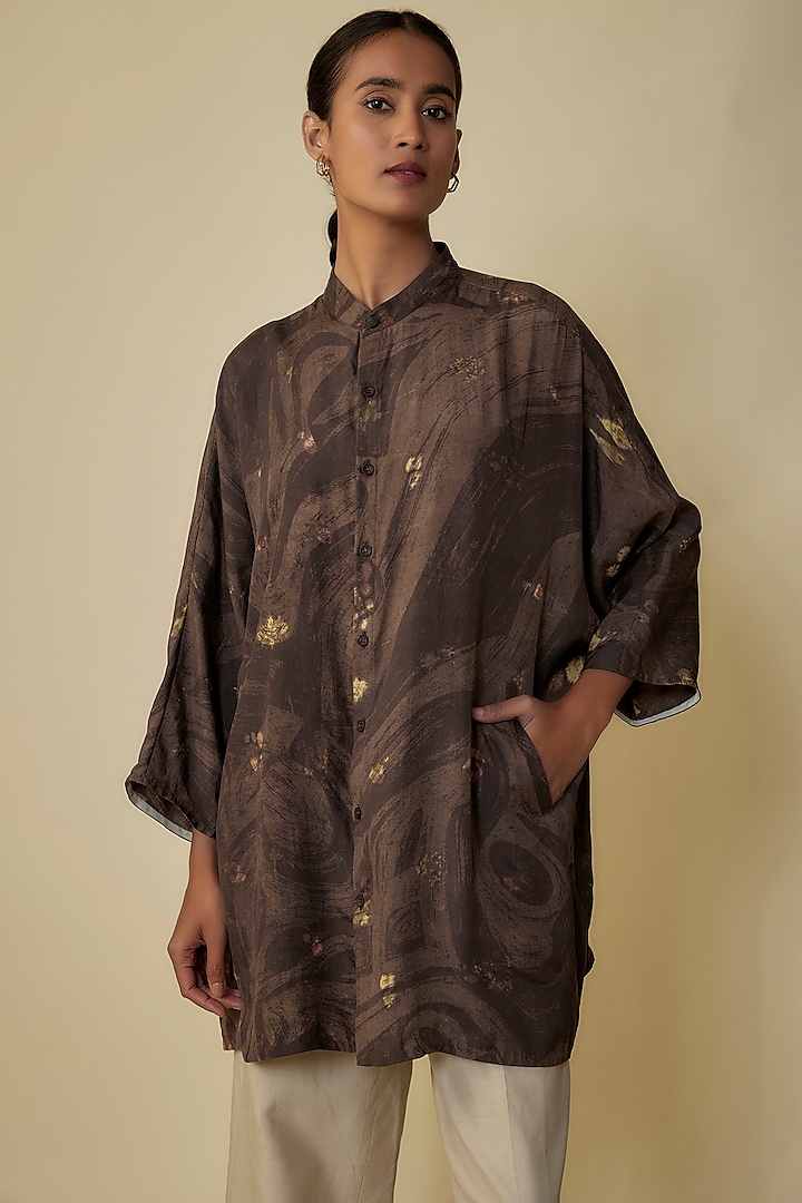 Black Fine Silk Screen Printed Shirt by 11.11 / eleven eleven at Pernia's Pop Up Shop