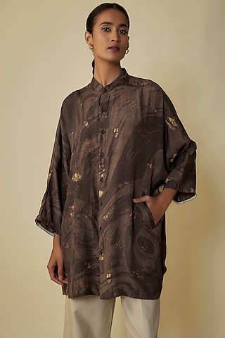 Black Fine Silk Screen Printed Shirt by 11.11 / eleven eleven