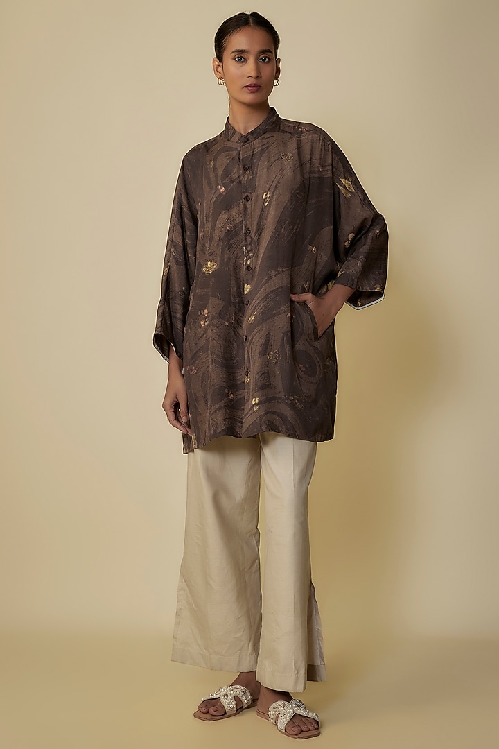 Black Fine Silk Screen Printed Shirt by 11.11 / eleven eleven at Pernia's Pop Up Shop