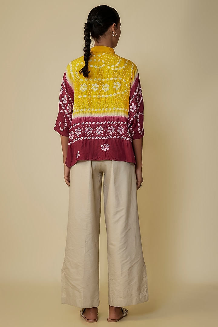Multi-Colored Fine Silk Bandhani Artwork Shirt by 11.11 / eleven eleven at Pernia's Pop Up Shop