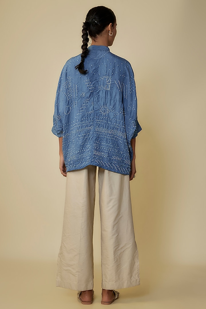 Medium Indigo Fine Silk Shirt by 11.11 / eleven eleven at Pernia's Pop Up Shop