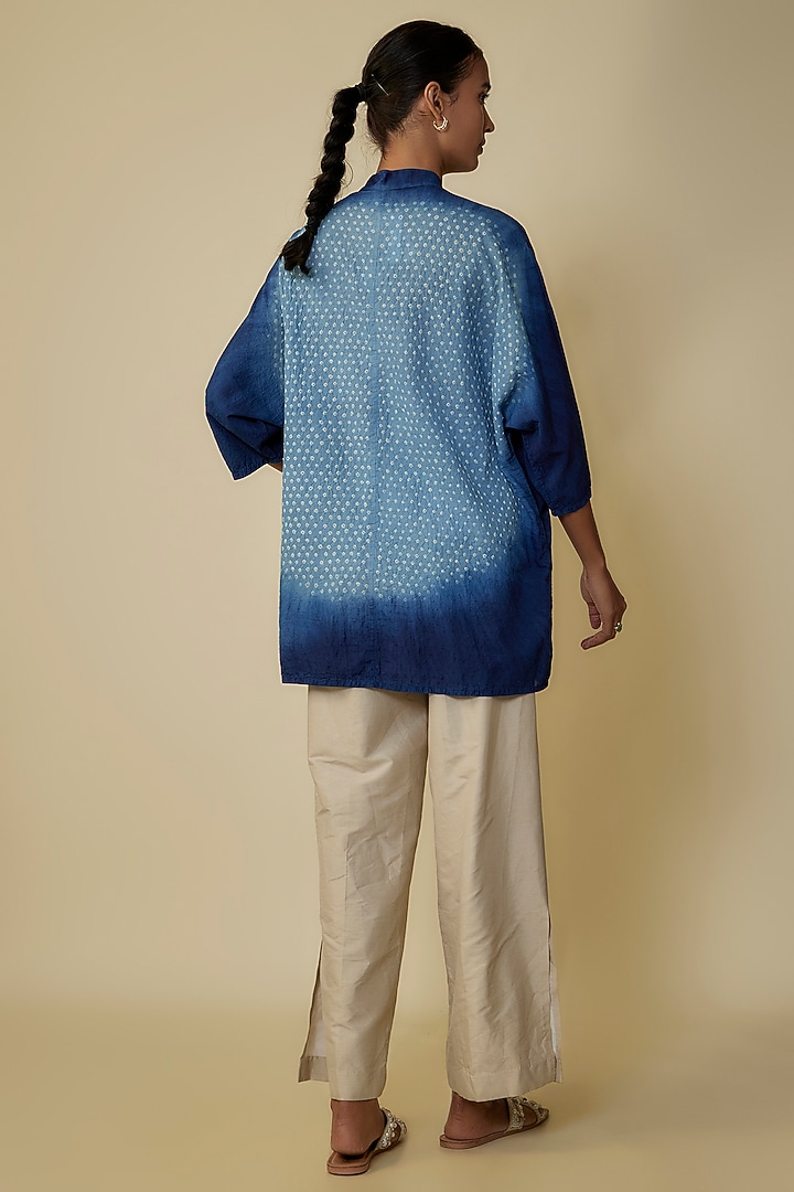 Medium Indigo Handspun Cotton Bandhani Shirt by 11.11 / eleven eleven at Pernia's Pop Up Shop