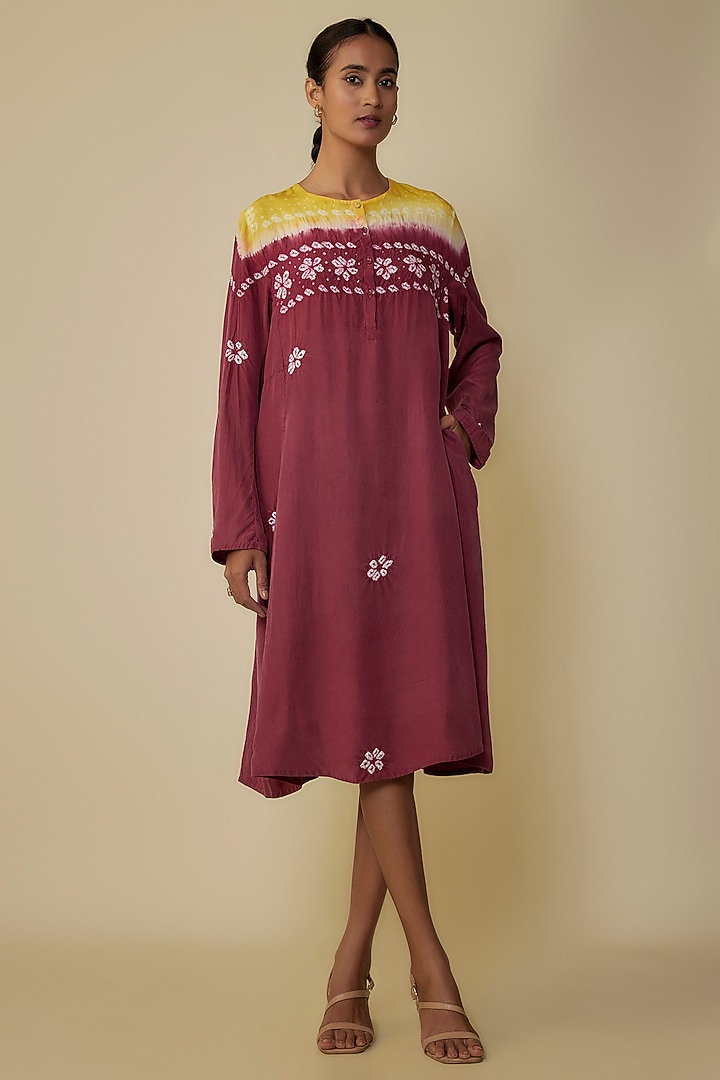 Multi-Colored Fine Silk Bandhani Artwork Cocktail Dress by 11.11 / eleven eleven at Pernia's Pop Up Shop