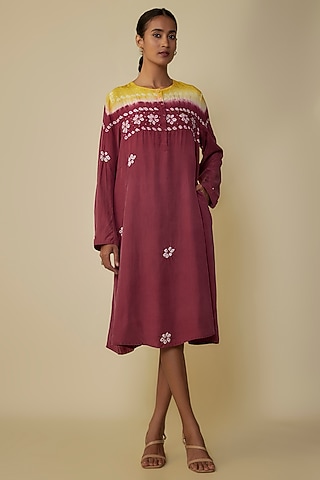 Multi-Colored Fine Silk Bandhani Artwork Dress by 11.11 / eleven eleven