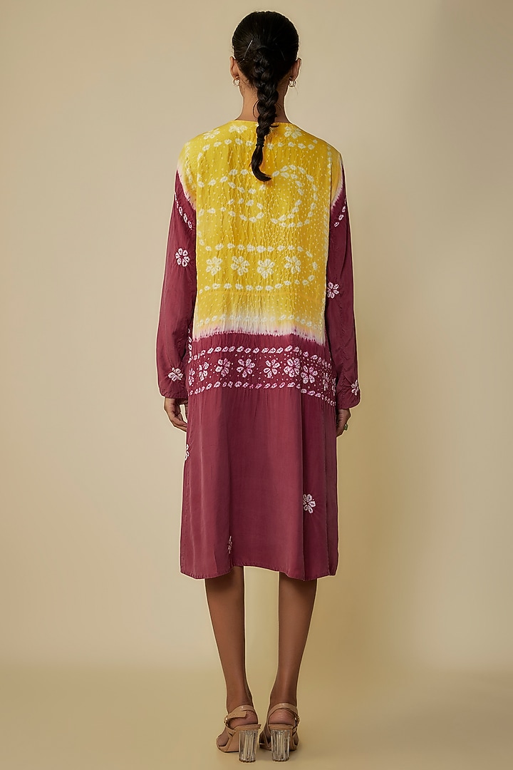 Multi-Colored Fine Silk Bandhani Artwork Cocktail Dress by 11.11 / eleven eleven at Pernia's Pop Up Shop
