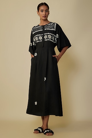 Black Fine Silk Bandhani Artwork Dress by 11.11 / eleven eleven