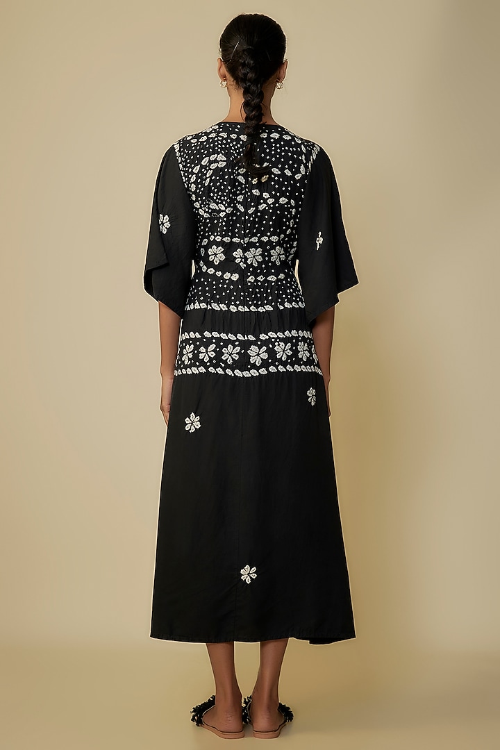 Black Fine Silk Bandhani Artwork Cocktail Dress by 11.11 / eleven eleven at Pernia's Pop Up Shop