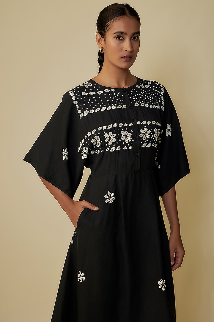 Black Fine Silk Bandhani Artwork Cocktail Dress by 11.11 / eleven eleven at Pernia's Pop Up Shop