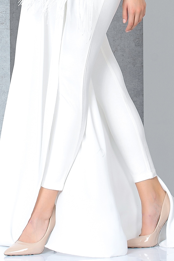 White Rayon Cutdana & Sequins Hand Embroidered Jumpsuit by Eli Bitton at Pernia's Pop Up Shop