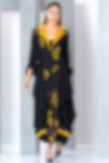 Black & Mustard Chiffon Embroidered Kaftan Dress With Inner by Eli Bitton at Pernia's Pop Up Shop