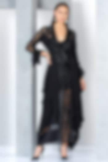 Black Chiffon Embroidered Kaftan Dress With Inner by Eli Bitton at Pernia's Pop Up Shop