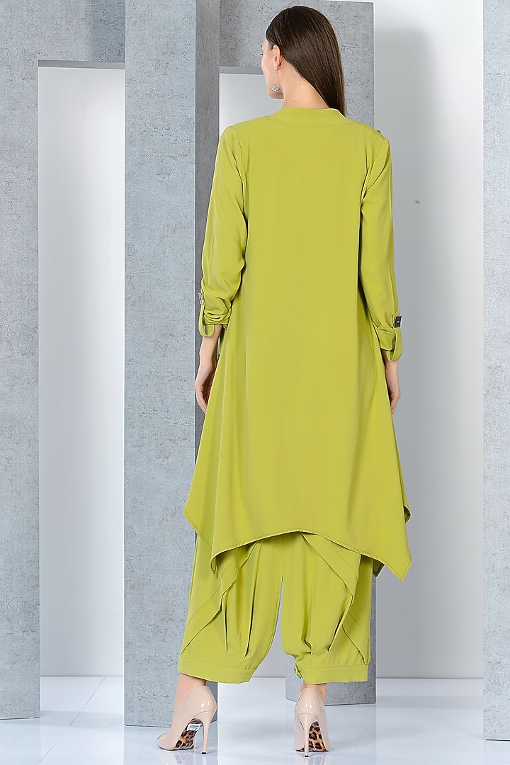 Pistachio Green Poly Crepe & Moss Georgette Hand Embroidered Jumpsuit With Jacket by Eli Bitton at Pernia's Pop Up Shop