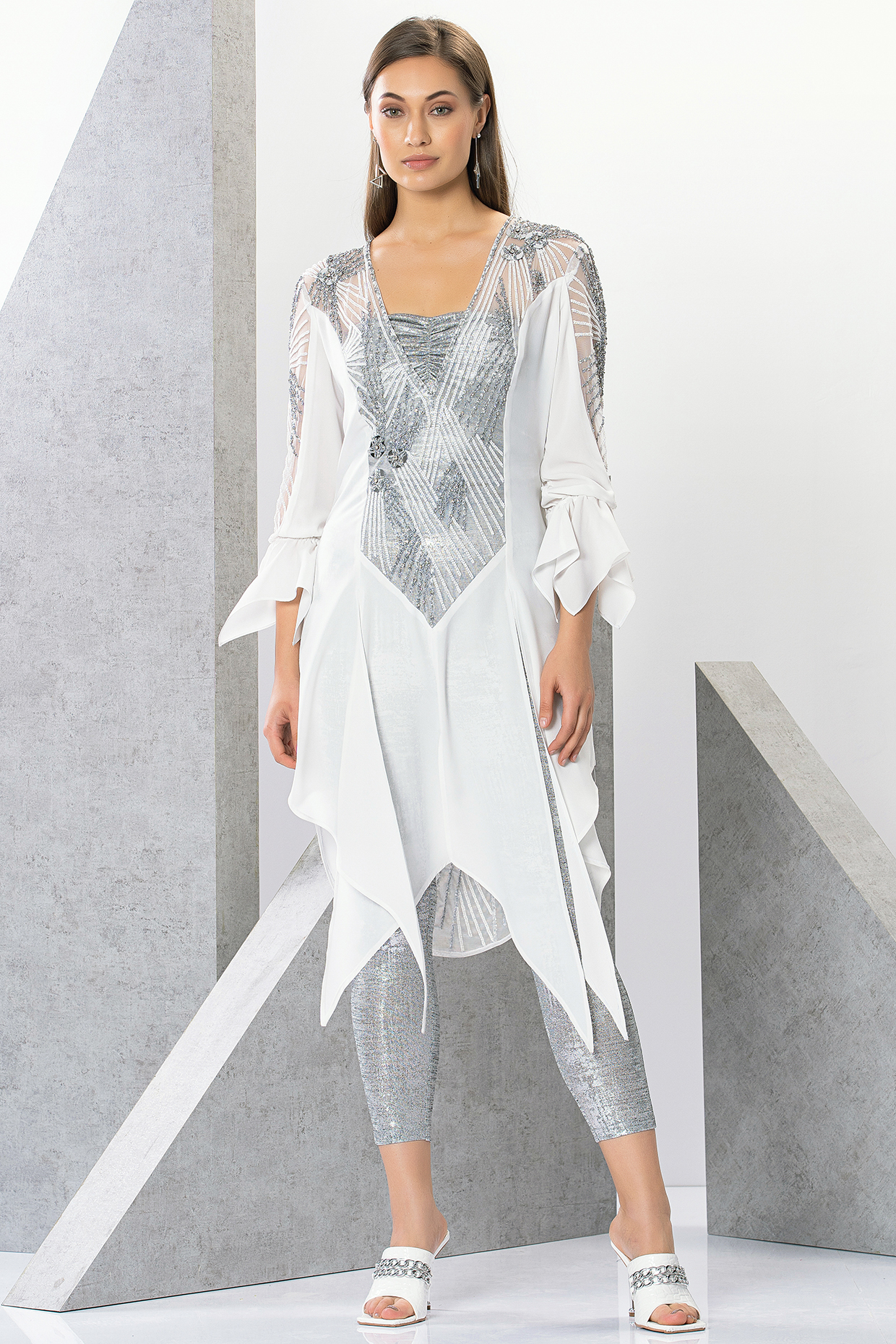 Silver Poly Lycra Pant Set by Eli Bitton at Pernia's Pop Up Shop