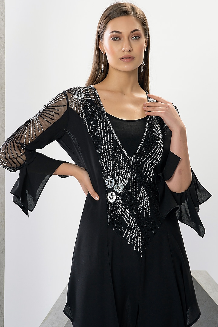 Black Poly Lycra Pant Set by Eli Bitton at Pernia's Pop Up Shop