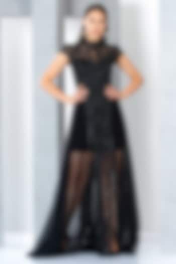 Black Net Bead Hand Embroidered Engagement Gown by Eli Bitton at Pernia's Pop Up Shop