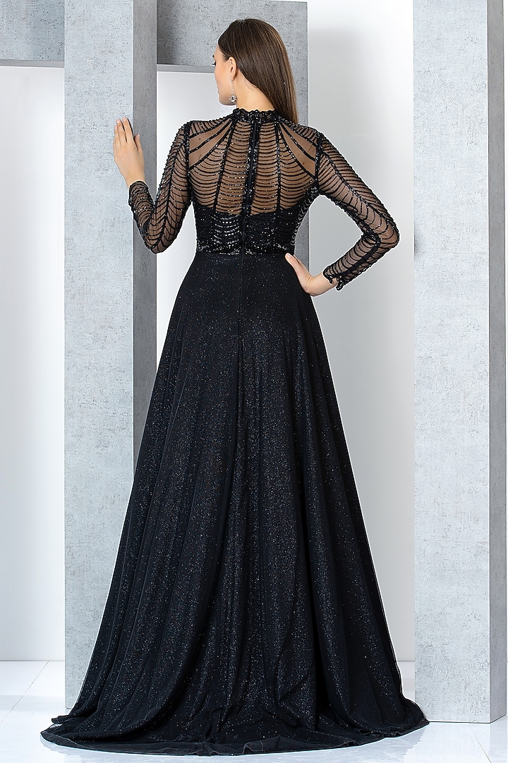 Black Poly Lurex & Lurex Tulle Crystal Embroidered Engagement Gown by Eli Bitton at Pernia's Pop Up Shop
