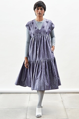 Purple Floral Embroidered Dress by Kanelle