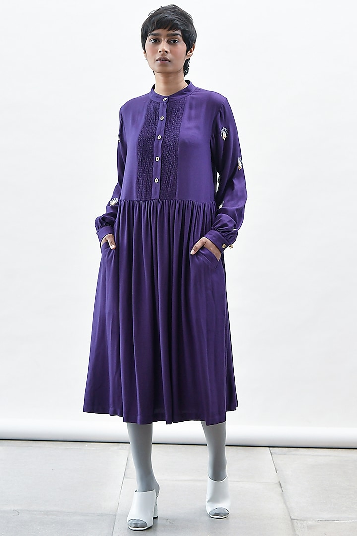 Purple Dress With Smocking Detailing by Kanelle