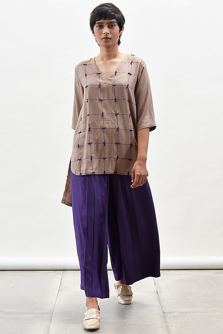 Mocha Top With Stitch Detailing by Kanelle at Pernia's Pop Up Shop