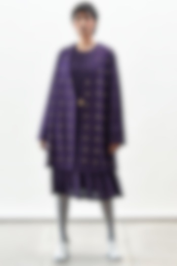 Purple Panelled Coat With Knot Detailing by Kanelle