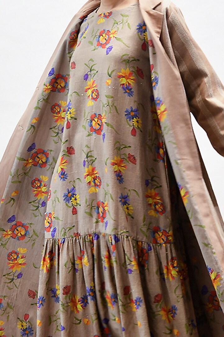 Mocha Coat With Printed Lining by Kanelle at Pernia's Pop Up Shop