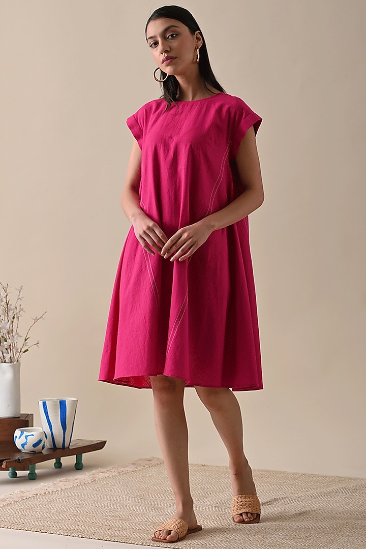 Pink Cotton Knee-Length Dress by Kanelle at Pernia's Pop Up Shop