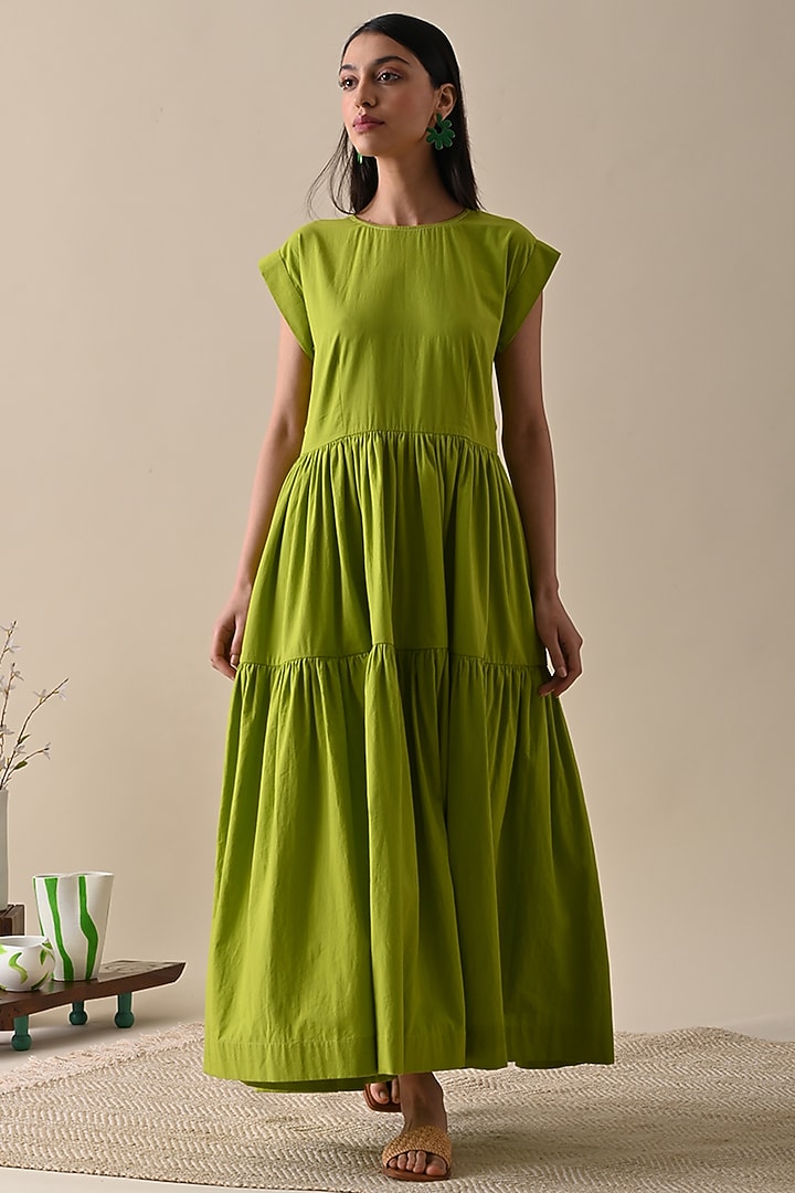 Olive Organic Cotton Tiered Maxi Summer Dress by Kanelle at Pernia's Pop Up Shop