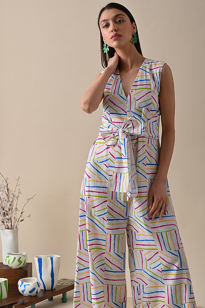 Multi-Colored Cotton Hemp Printed Jumpsuit by Kanelle at Pernia's Pop Up Shop