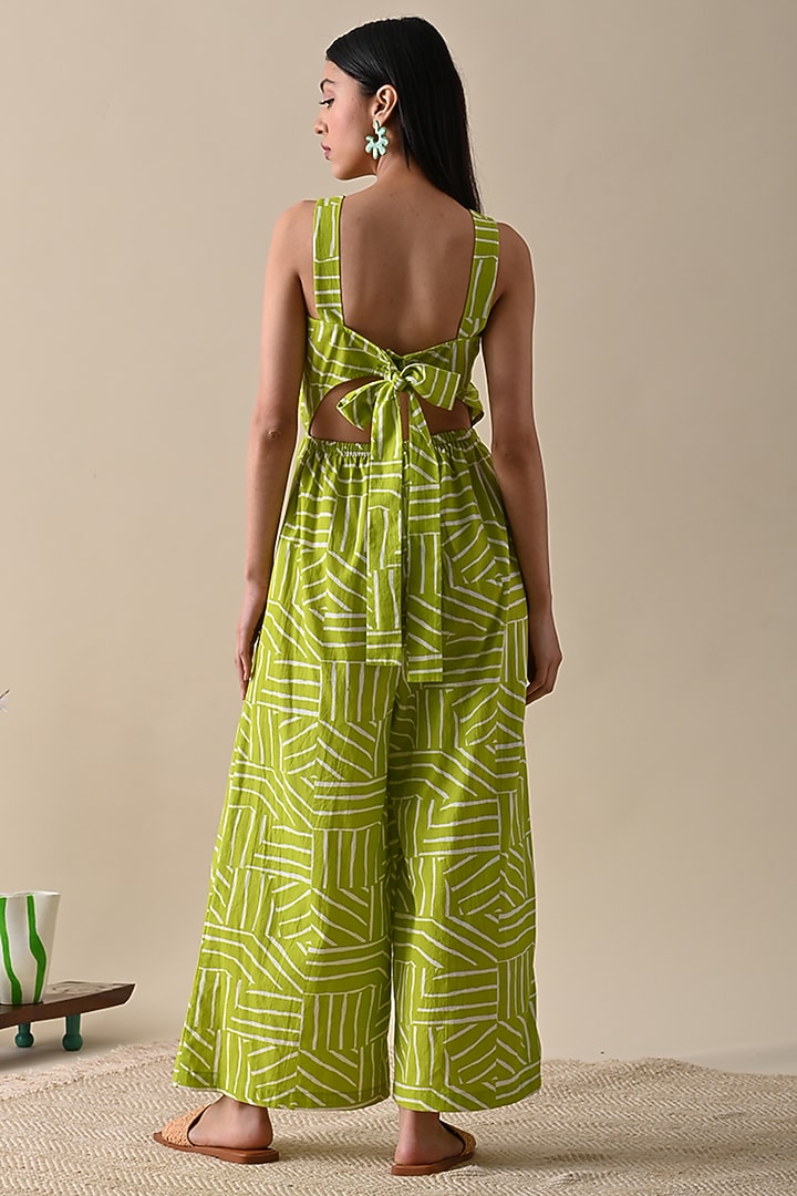 Olive Cotton Printed Jumpsuit by Kanelle at Pernia's Pop Up Shop