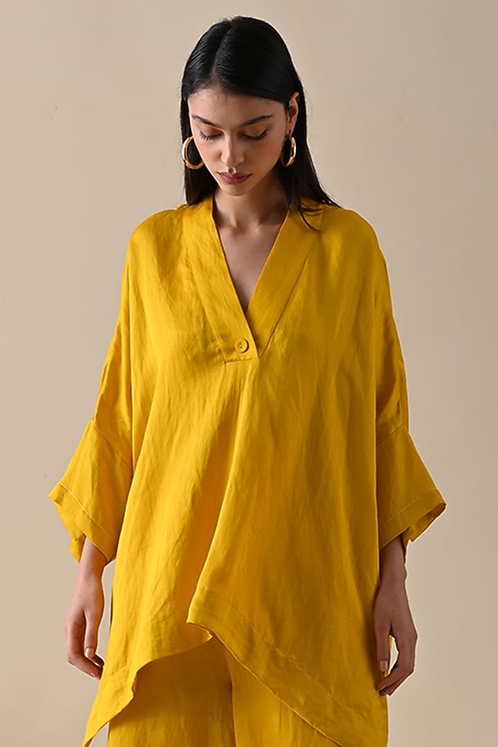 Yellow Linen Satin Co-Ord Set by Kanelle at Pernia's Pop Up Shop