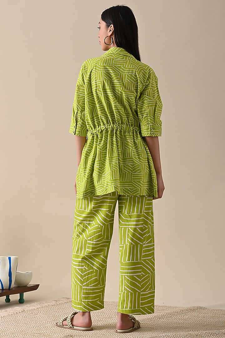 Olive Cotton Printed Jacket Set by Kanelle at Pernia's Pop Up Shop
