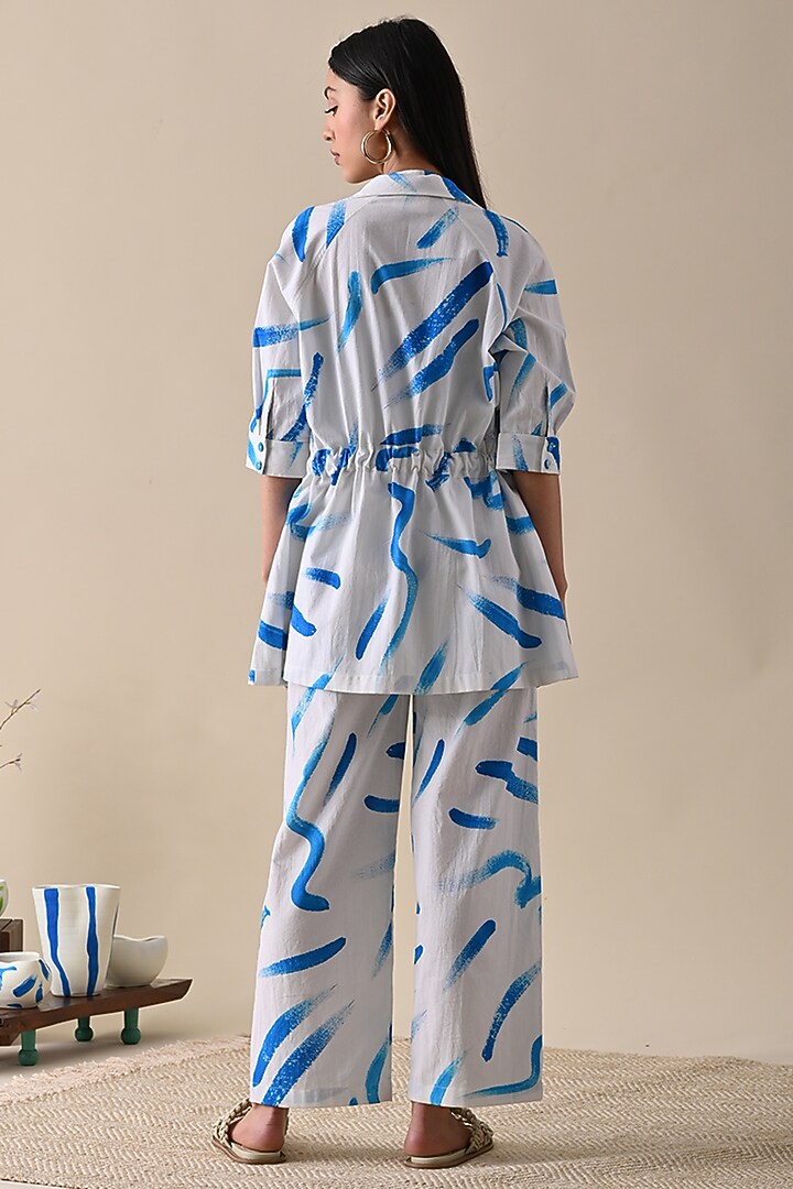 Blue Cotton Printed Jacket Set by Kanelle at Pernia's Pop Up Shop