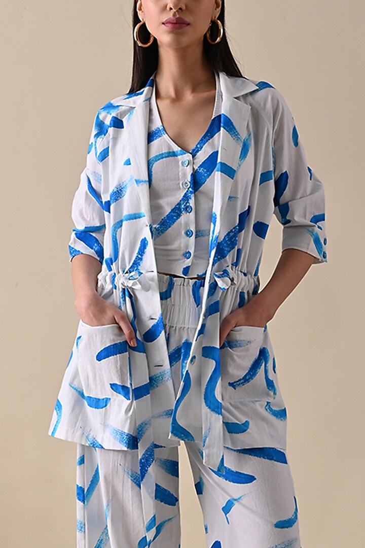 Blue Cotton Printed Jacket Set by Kanelle at Pernia's Pop Up Shop