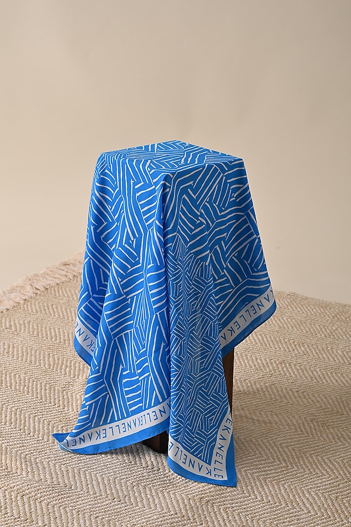 Blue Viscose Printed Scarf by Kanelle