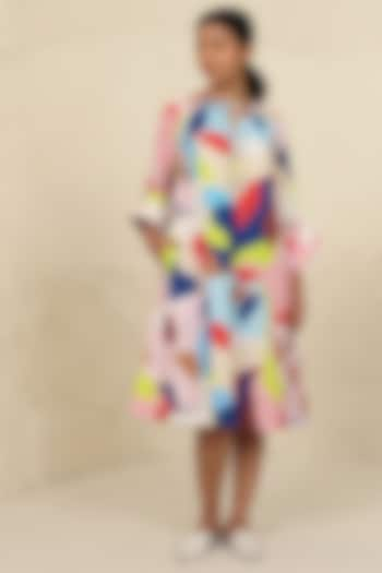 Multi-Colored Cotton Poplin Printed Calf-Length Dress by Kanelle at Pernia's Pop Up Shop