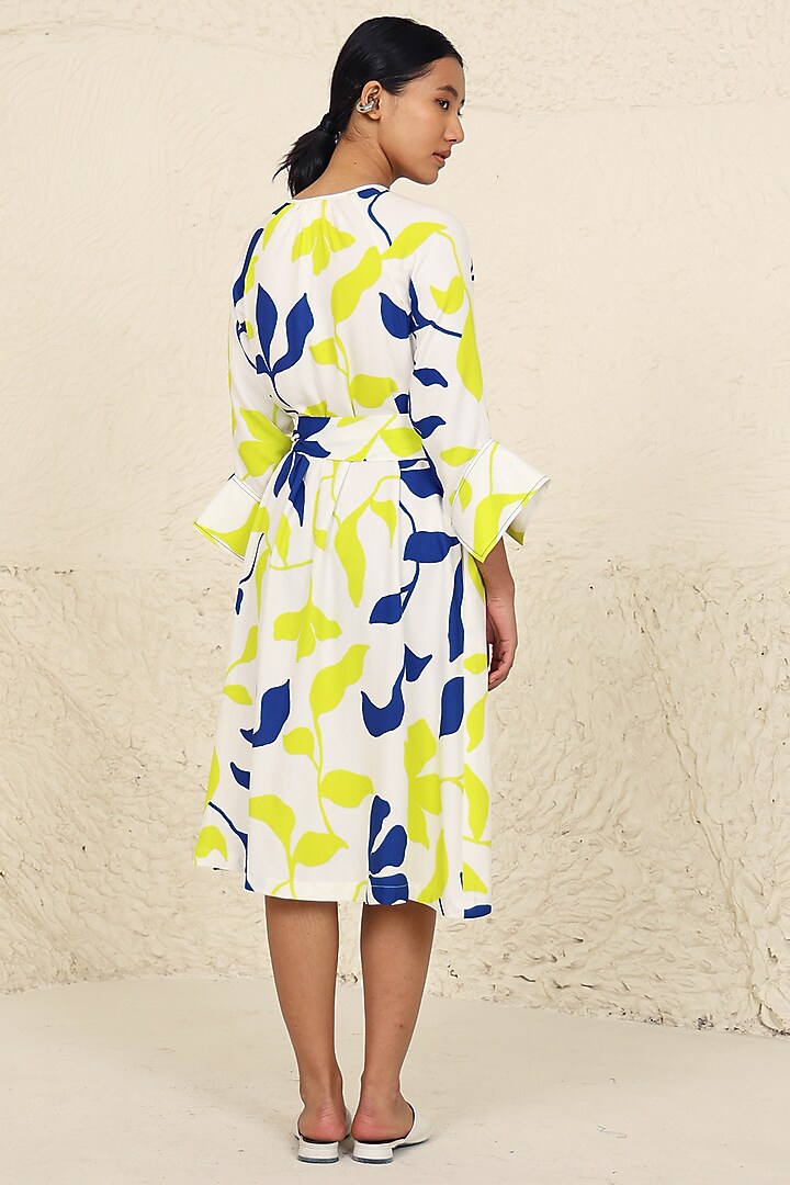 Lime & Blue Cotton Poplin Printed Calf-Length Summer Dress by Kanelle at Pernia's Pop Up Shop