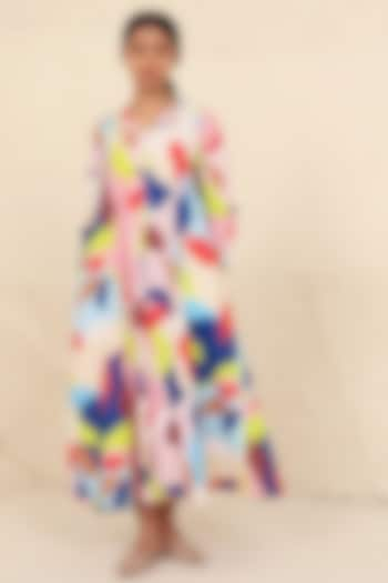 Multi-Colored Cotton Poplin Printed A-Line Ankle-Length Dress by Kanelle at Pernia's Pop Up Shop