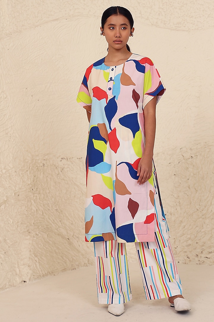 Multi-Colored Cotton Poplin Printed Tunic Set by Kanelle at Pernia's Pop Up Shop