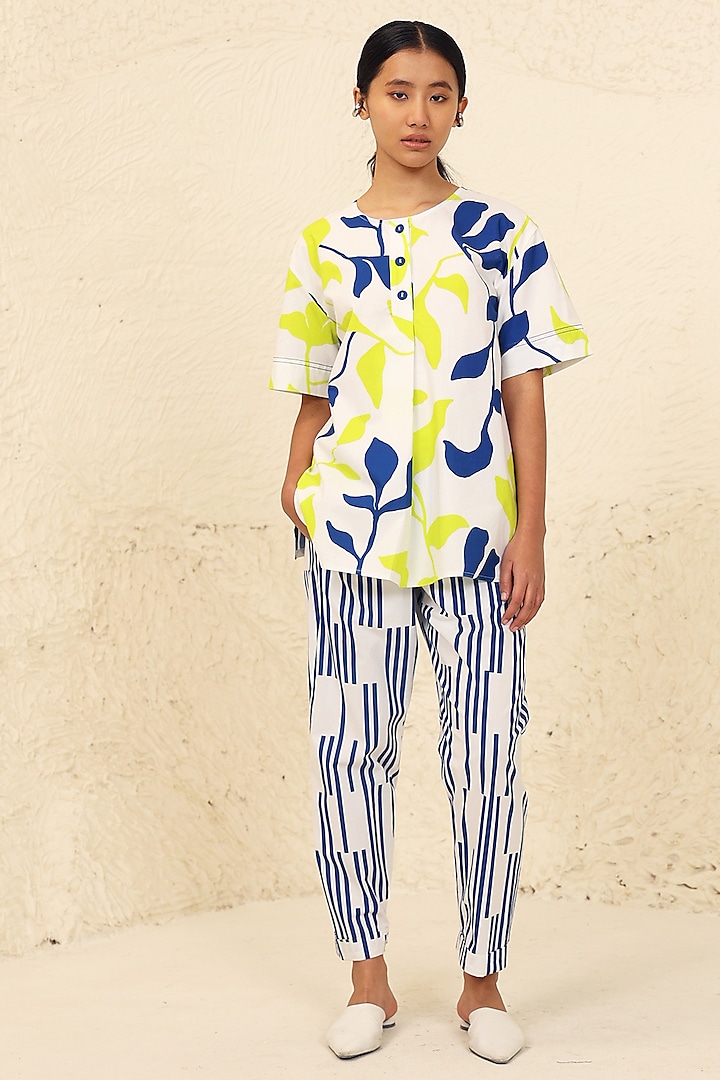 Lime & Blue Cotton Poplin Printed Co-Ord Set by Kanelle