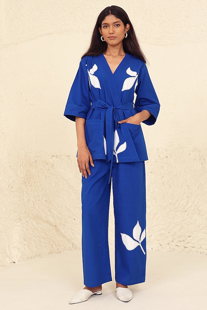 Blue Cotton Poplin Applique Co-Ord Set by Kanelle at Pernia's Pop Up Shop