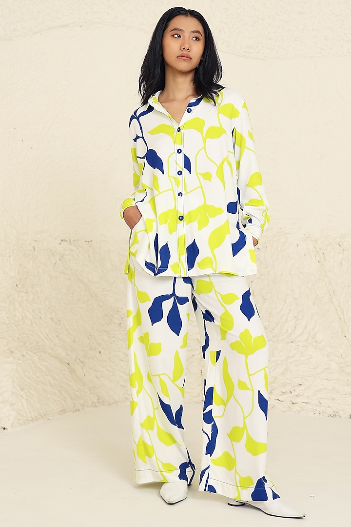 Lime & Blue Cotton Poplin Printed Co-Ord Set by Kanelle at Pernia's Pop Up Shop