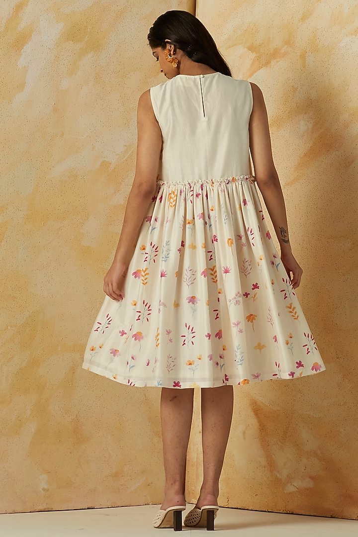 Ivory Floral Printed Knee-Length Summer Dress by Kanelle at Pernia's Pop Up Shop